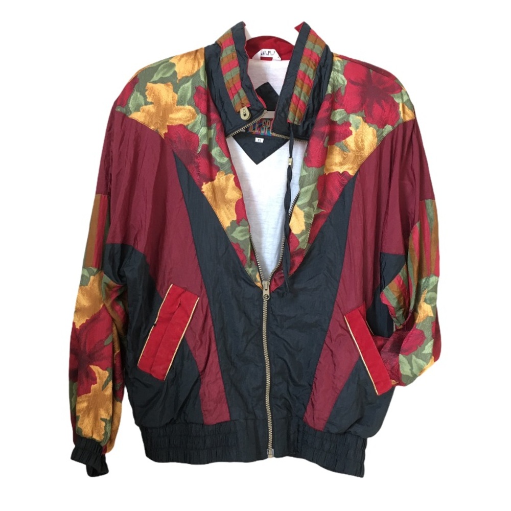 Vintage color block floral windbreaker jacket
